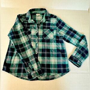 Cat & Jack (Like New) girl’s green, white and purple flannel shirt, XL (14-16)